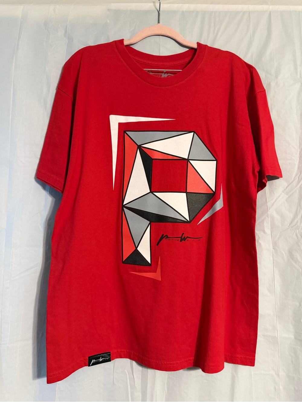Positive Wear Men's Large Red Geometric Graphic T-Shirt Y2K Streetwear Retro